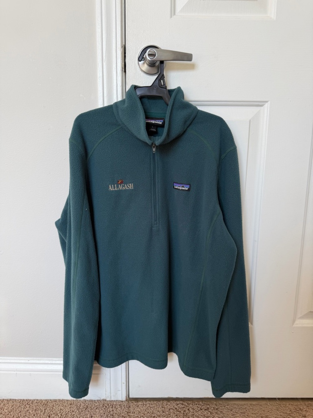Patagonia Teal Green Half-Zip Fleece with Allagash Brewing Embroidery